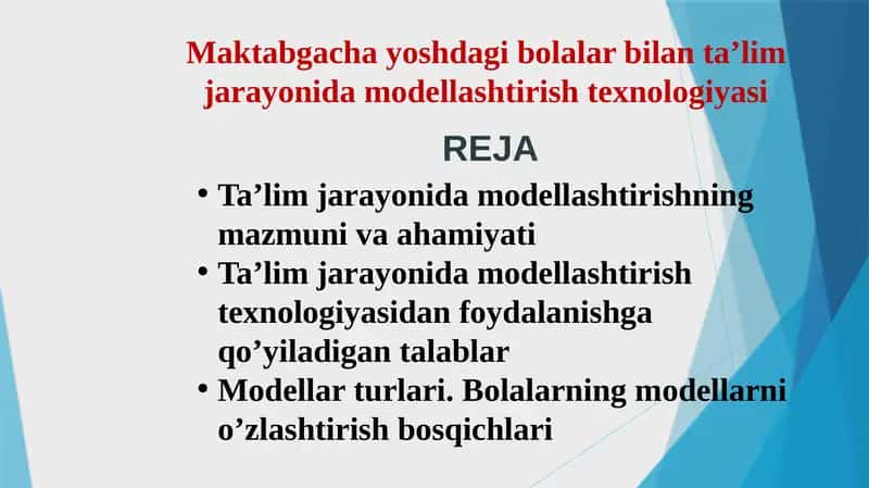 Maktabgacha yoshdagi bolalar bilan ta’lim jarayonida modellashtirish texnologiyasi 1