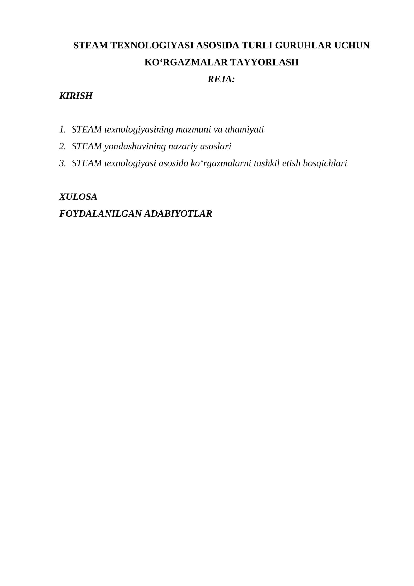STEAM TEXNOLOGIYASI ASOSIDA TURLI GURUHLAR UCHUN KOʻRGAZMALAR TAYYORLASH 1