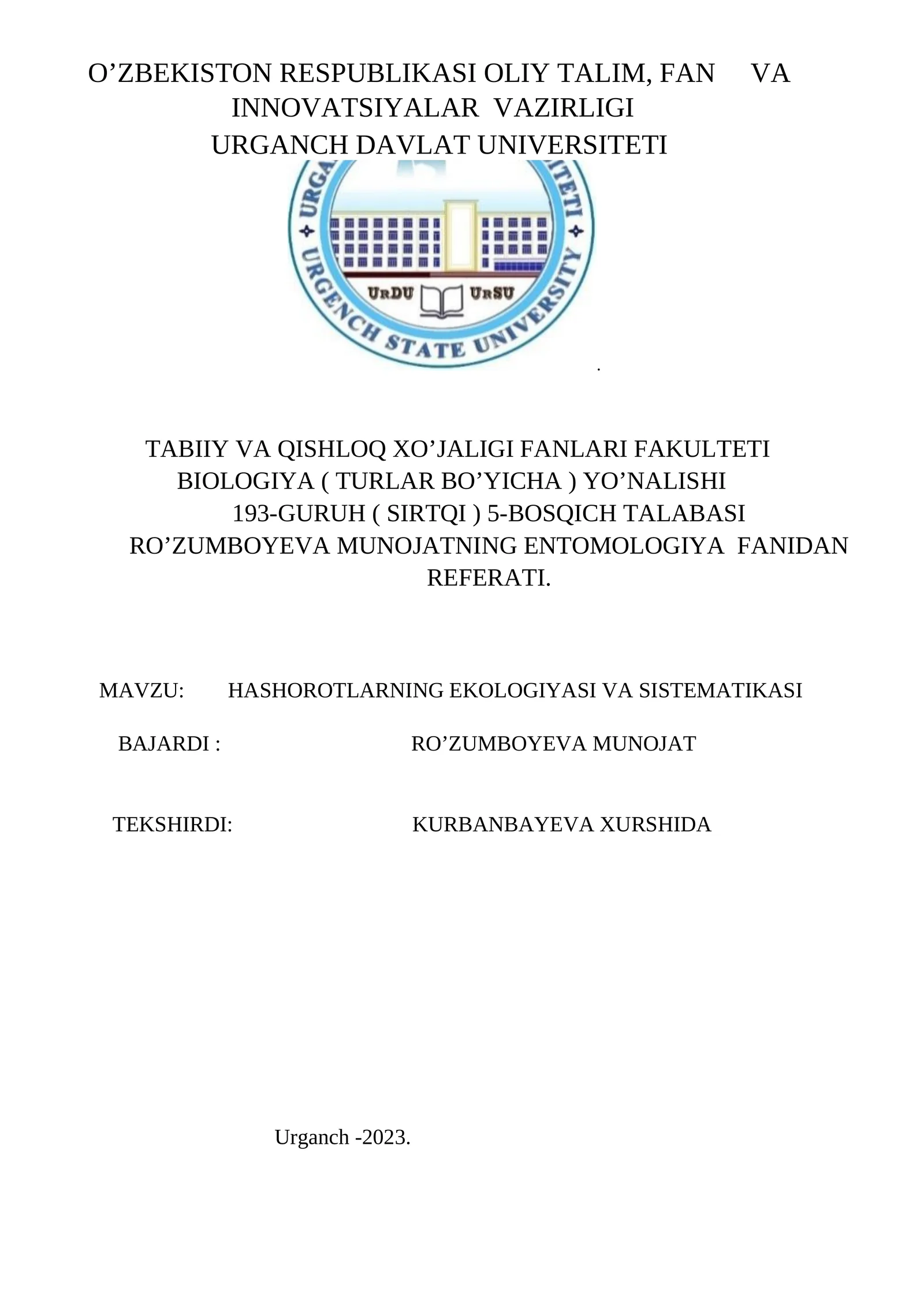Hasharotlarning ekologiyasi va sistematikasi 1