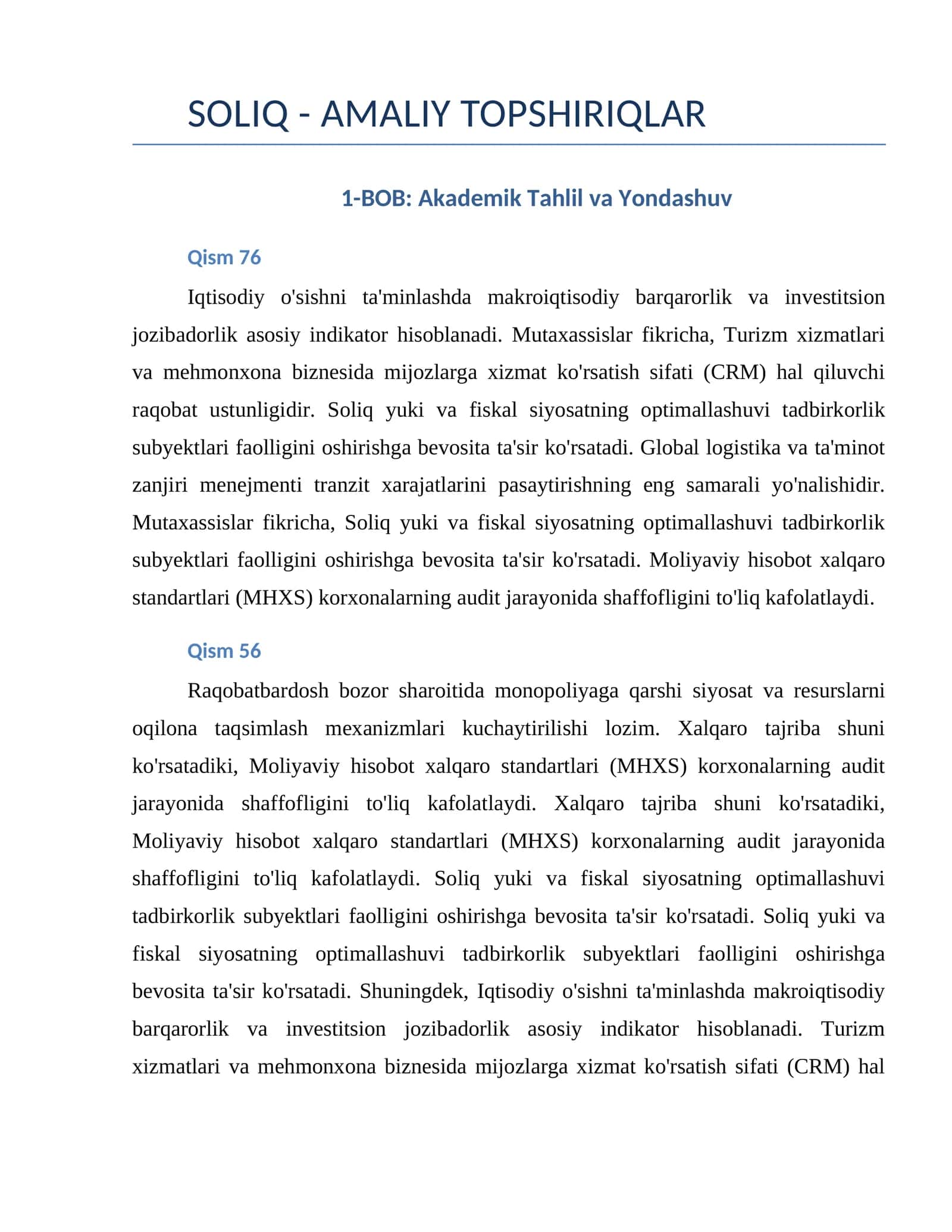 SOLIQ - AMALIY TOPSHIRIQLAR 1