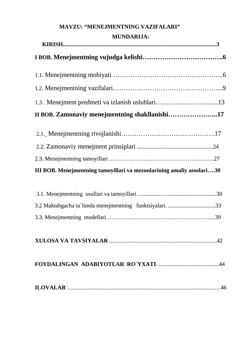 MENEJMENTNING VAZIFALARI 1