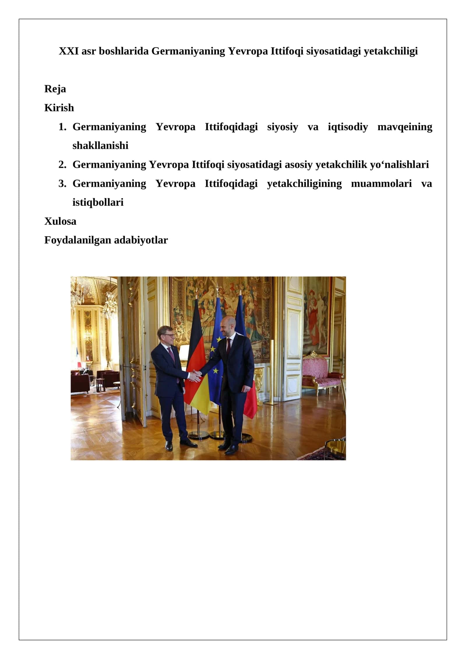 XXI asr boshlarida Germaniyaning Yevropa Ittifoqi siyosatidagi yetakchiligi 1