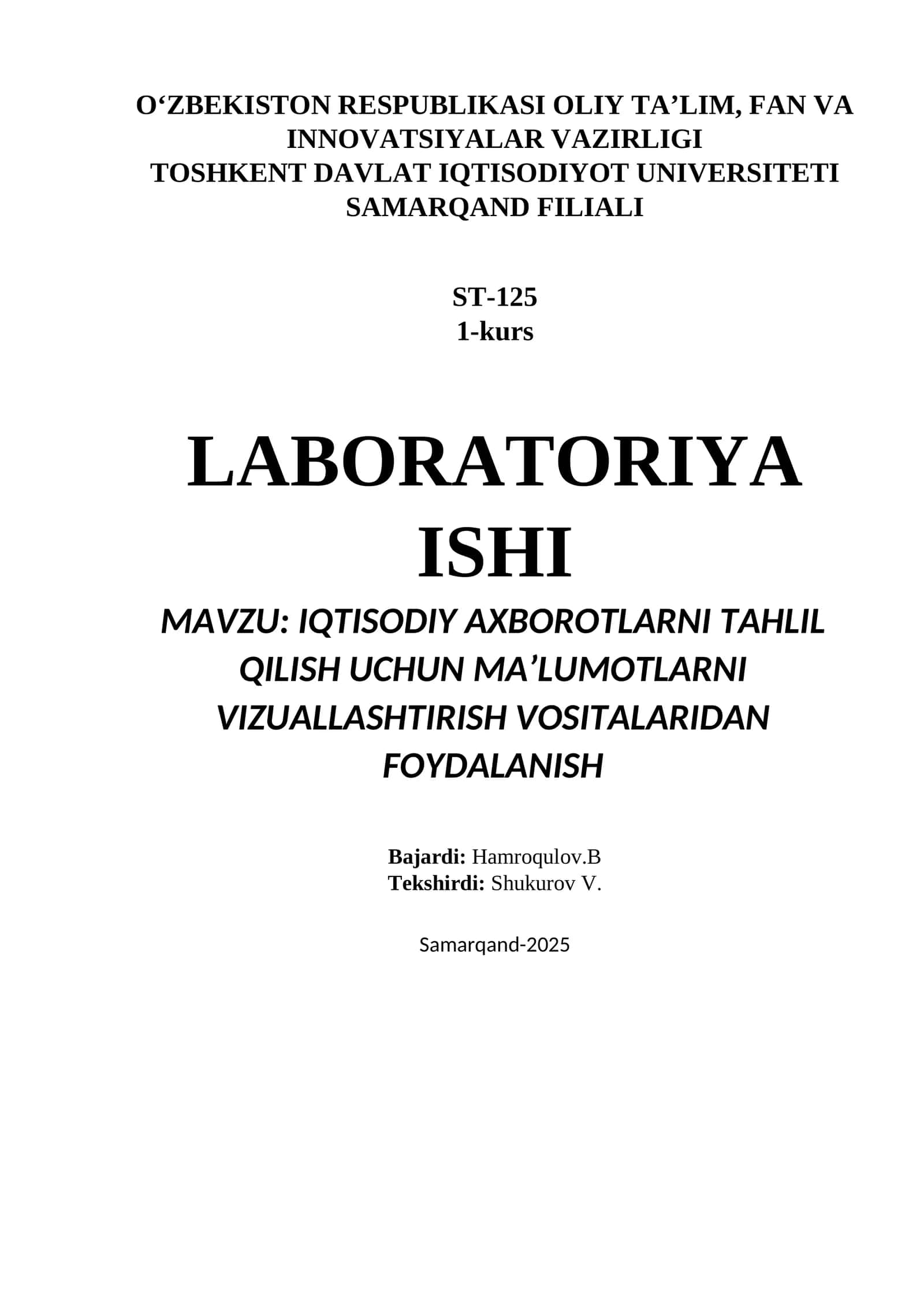 IQTISODIY AXBOROTLARNI TAHLIL QILISH UCHUN MA’LUMOTLARNI VIZUALLASHTIRISH VOSITALARIDAN FOYDALANISH 1