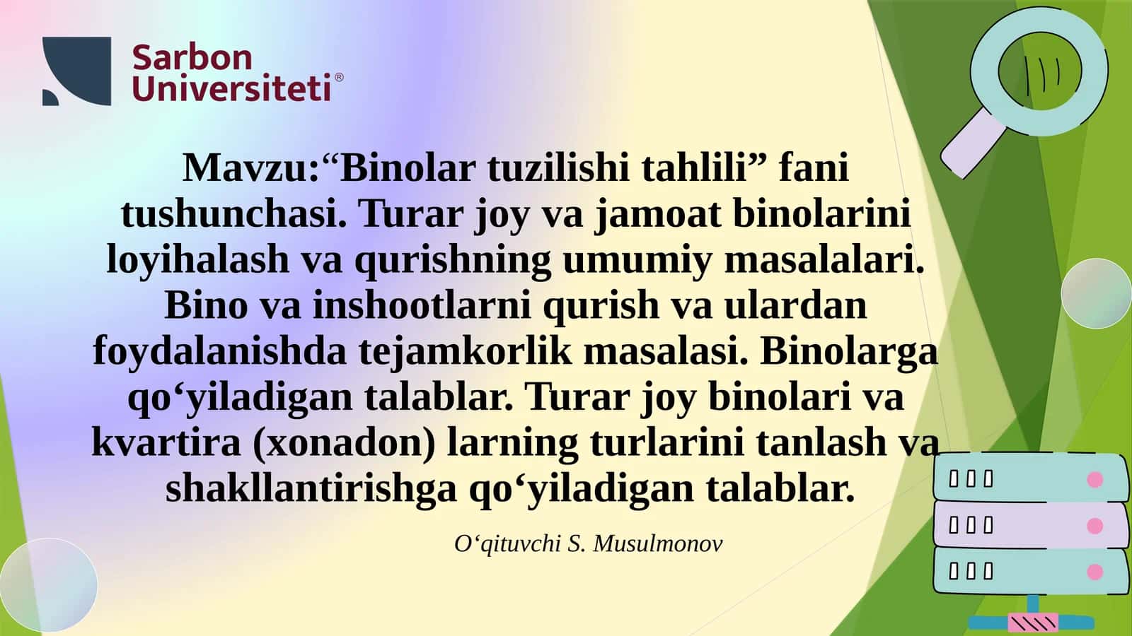 “Binolar tuzilishi tahlili” 1