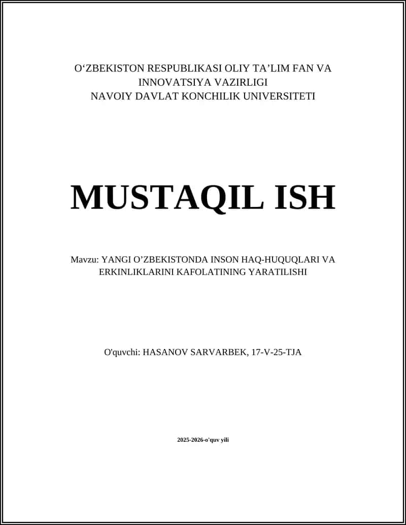 Yangi Oʼzbekistonda Inson Haq-huquqlari va Erkinliklarini Kafolatining Yaratilishi 1