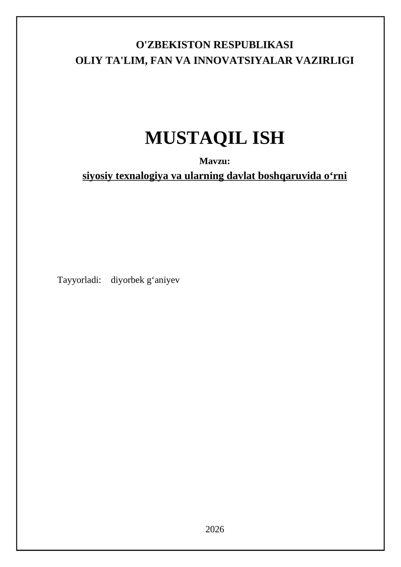 siyosiy texnalogiya va ularning davlat boshqaruvida oʻrni 1