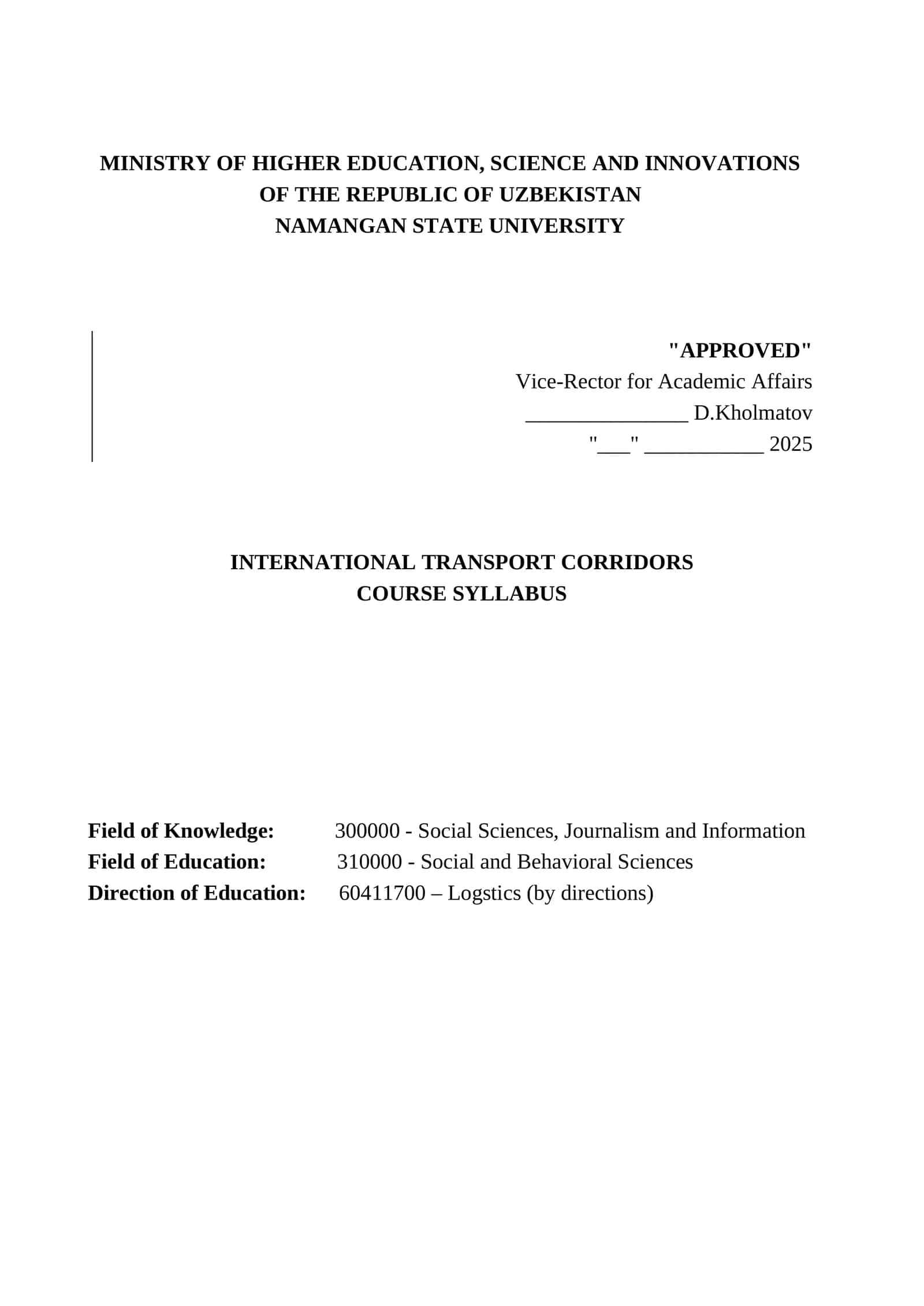 International Transport Corridors Course 1