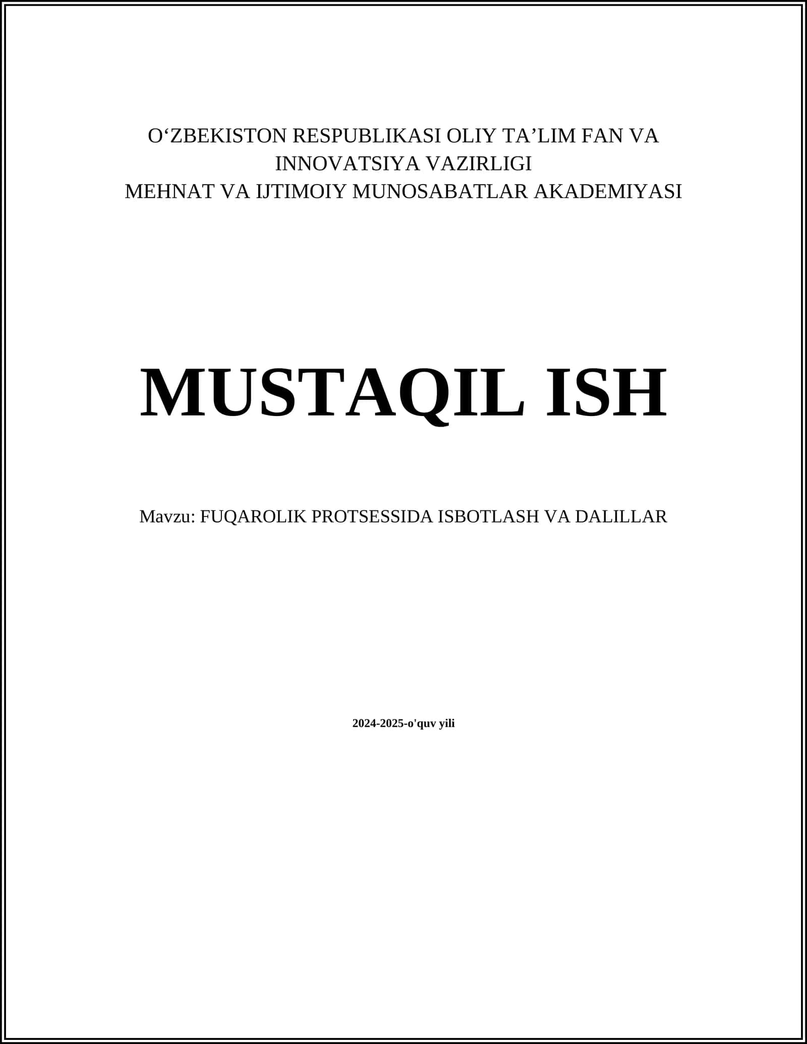 FUQAROLIK PROTSESSIDA ISBOTLASH VA DALILLAR 1