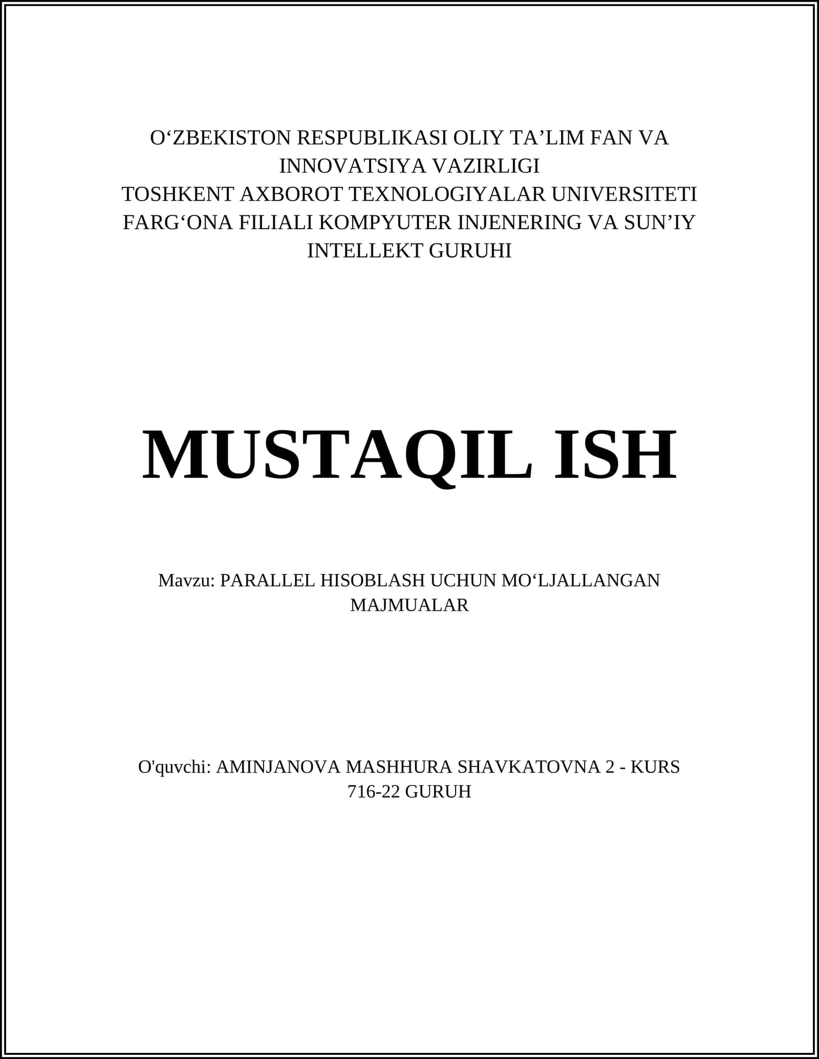 PARALLEL HISOBLASH UCHUN MOʻLJALLANGAN MAJMUALAR 1