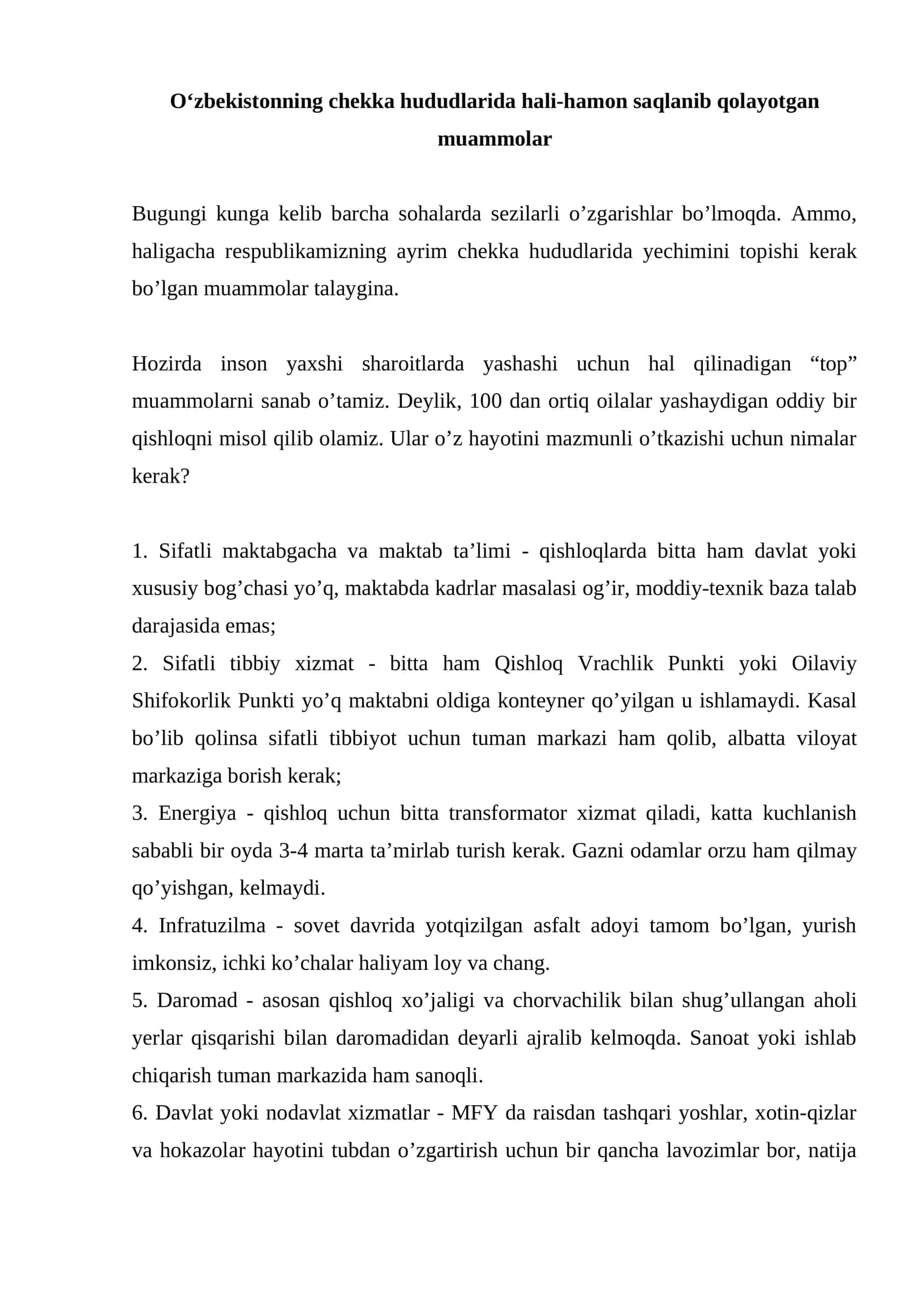 Yashayotgan hududlarda muammolar 1