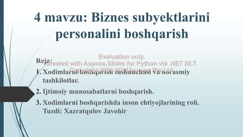 Biznes subyektlarini personalini boshqarish 1