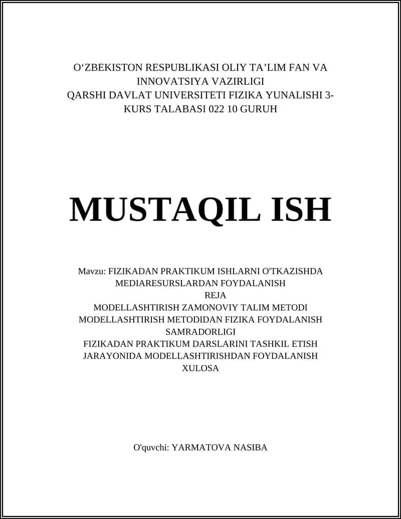 FIZIKADAN PRAKTIKUM ISHLARNI O'TKAZISHDA MEDIARESURSLARDAN FOYDALANISH 1
