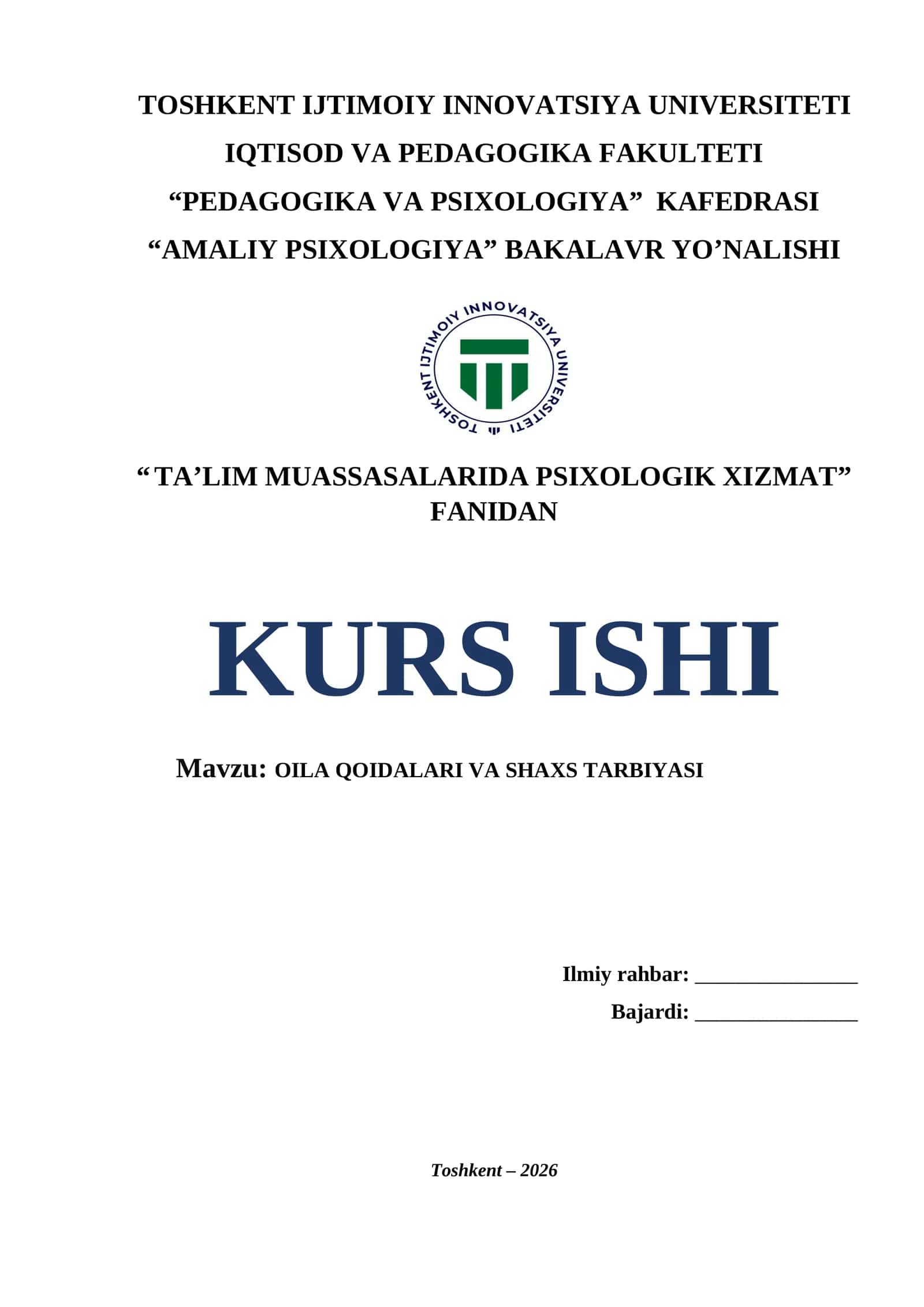 Oila qoidalari va shaxs tarbiyasi. 1