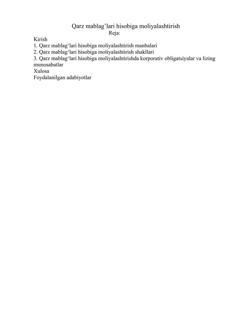 Qarz mablag’lari hisobiga moliyalashtirish 1