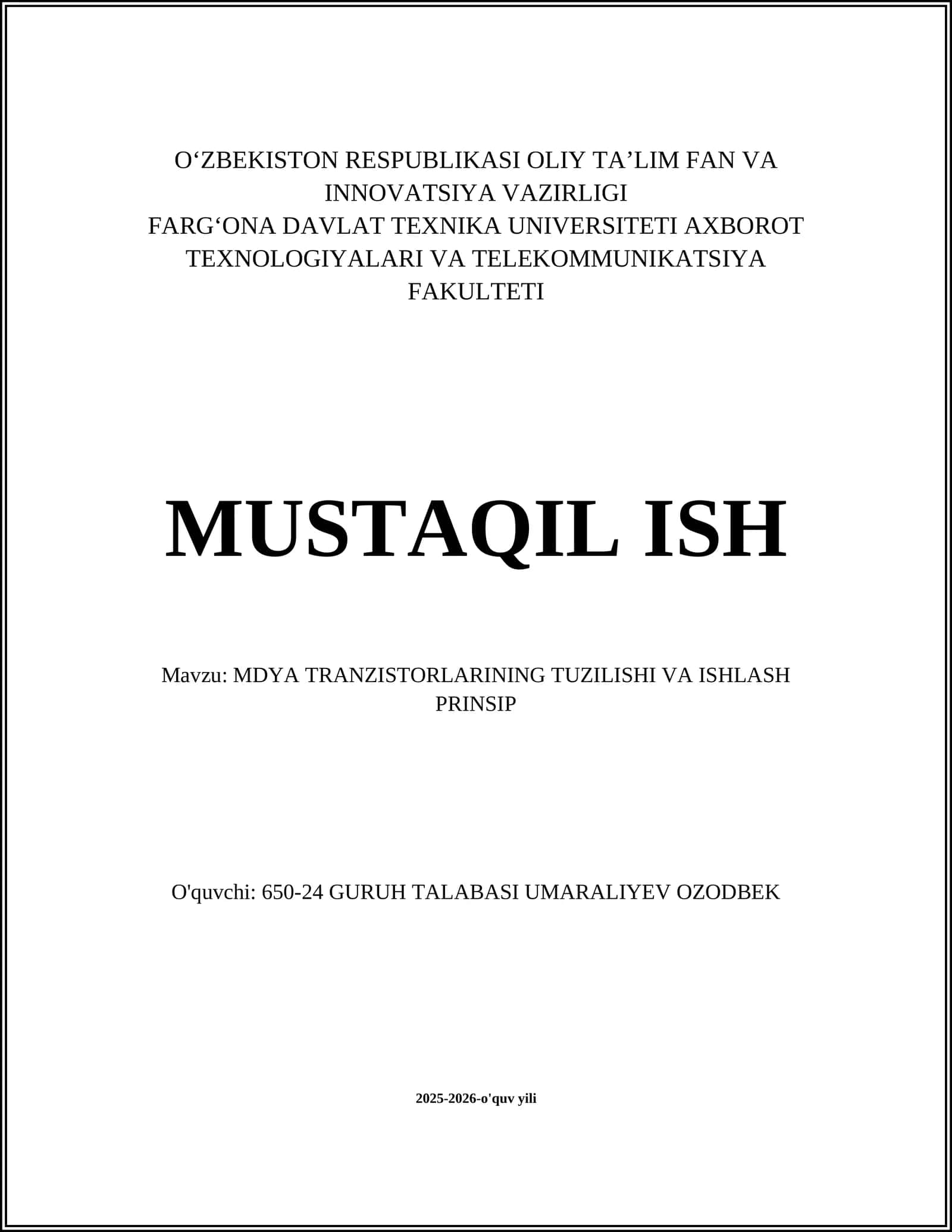 MDYA TRANZISTORLARINING TUZILISHI VA ISHLASH PRINSIP 1
