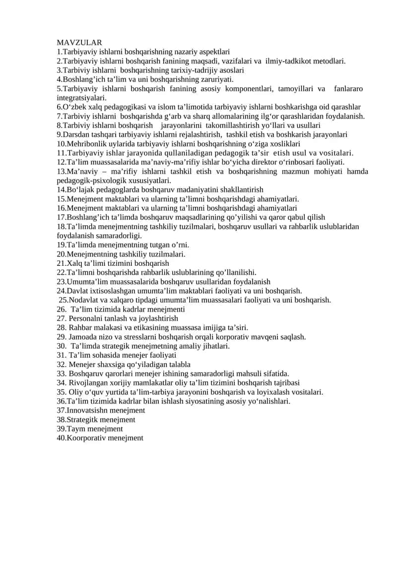 Tarbiyaviy ishlarni boshqarish fanining maqsadi, vazifalari va ilmiy-tadkikot metodlari 1