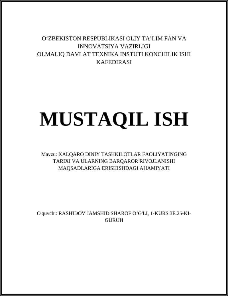 XALQARO DINIY TASHKILOTLAR FAOLIYATINGING TARIXI VA ULARNING BARQAROR RIVOJLANISHI MAQSADLARIGA ERISHISHDAGI AHAMIYATI 1