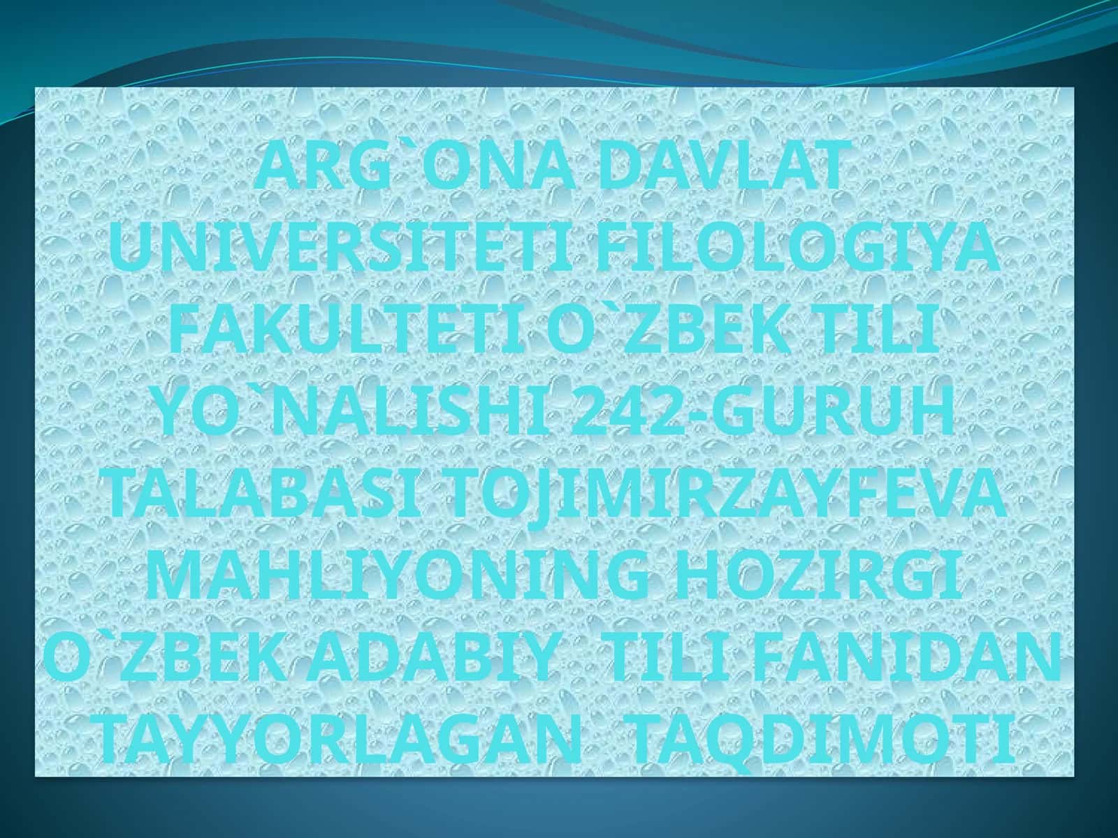 O`zbek adabiy tili fanidan ta'limot 1