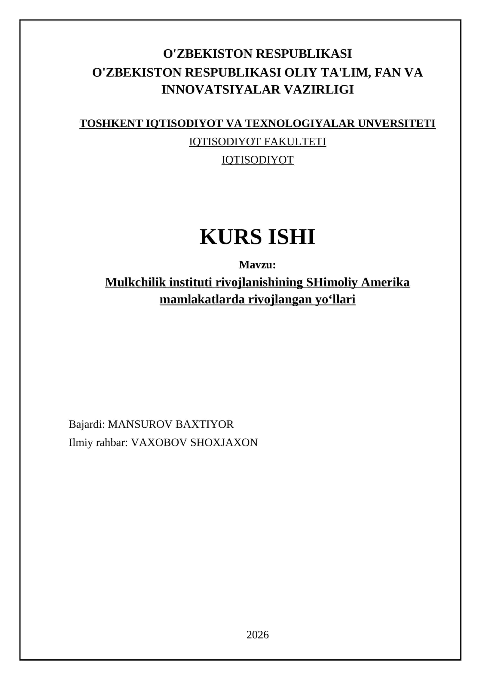 Mulkchilik instituti rivojlanishining SHimoliy Amerika mamlakatlarda rivojlangan yo‘llari 1