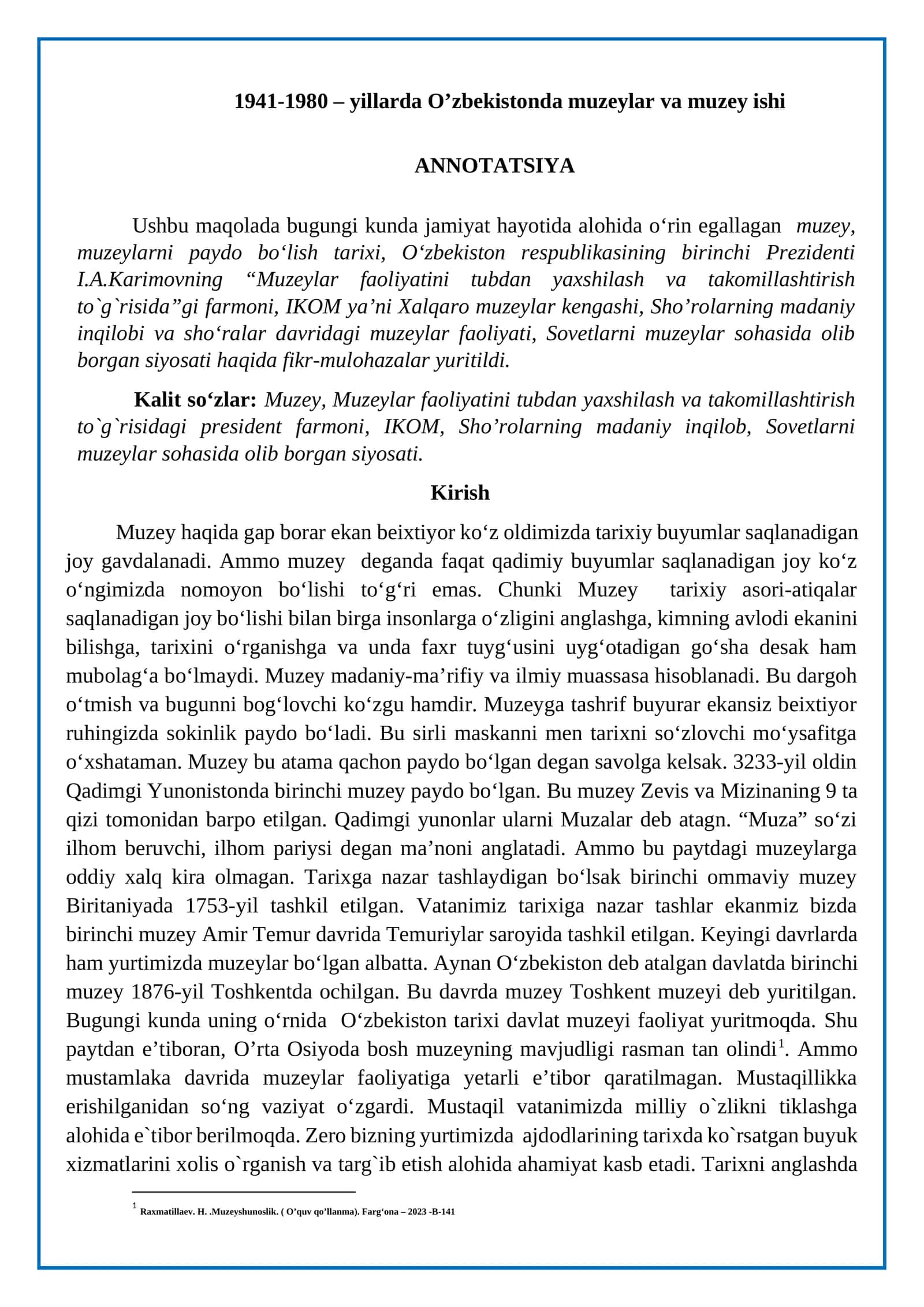 O’zbekistonda muzeylar va muzey ishi 1