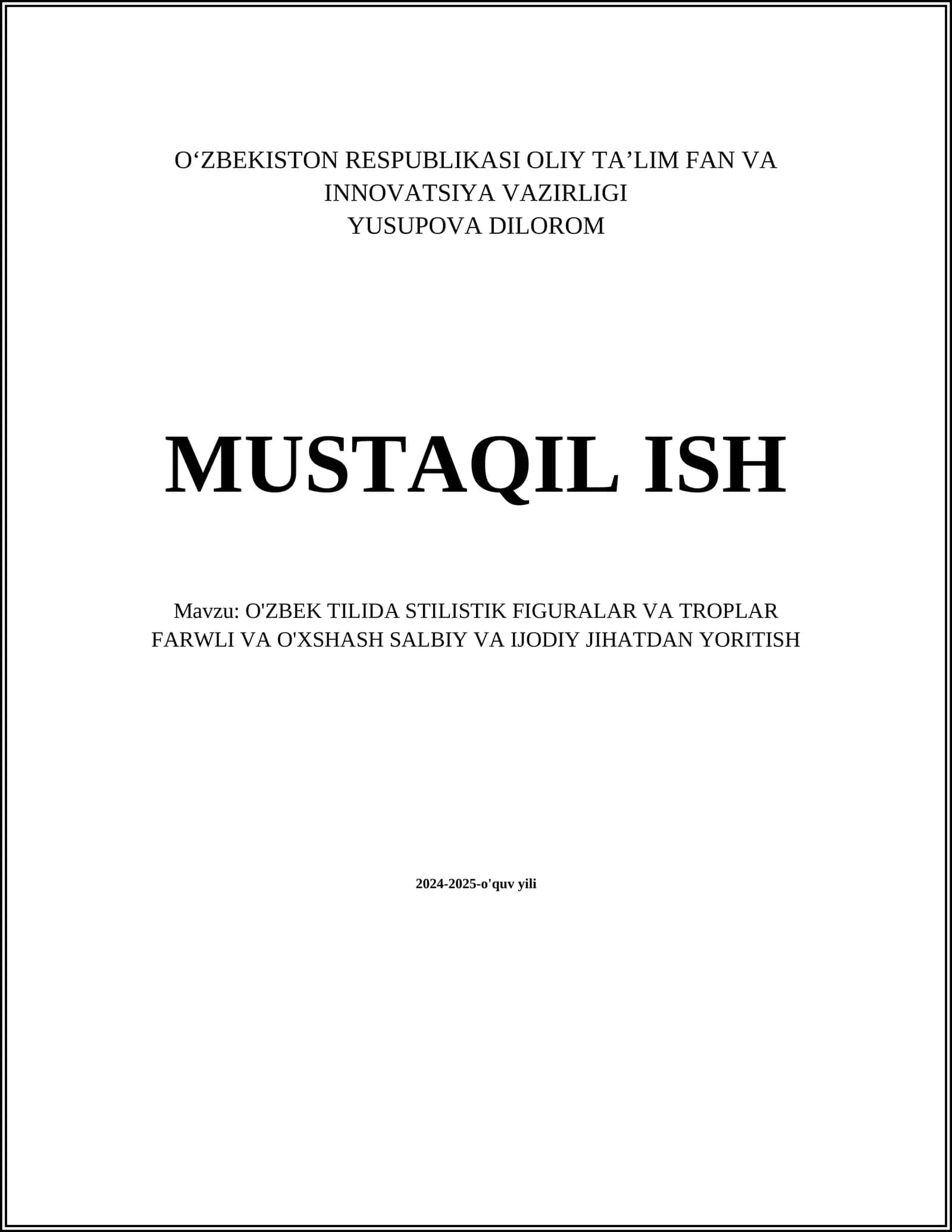 O'ZBEK TILIDA STILISTIK FIGURALAR VA TROPLAR FARWLI VA O'XSHASH SALBIY VA IJODIY JIHATDAN YORITISH 1