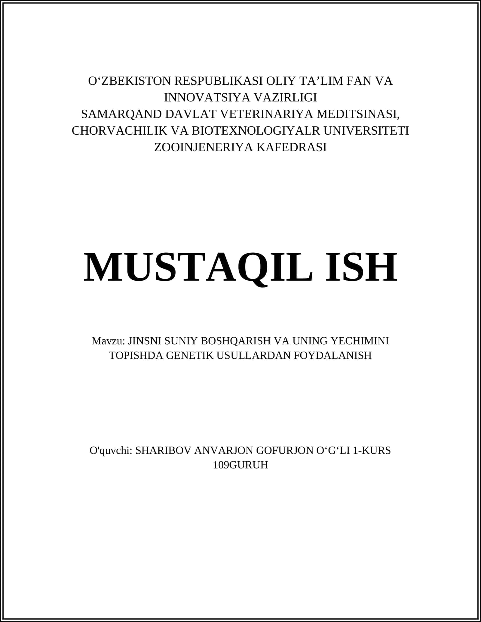 JINSNI SUNIY BOSHQARISH VA UNING YECHIMINI TOPISHDA GENETIK USULLARDAN FOYDALANISH 1