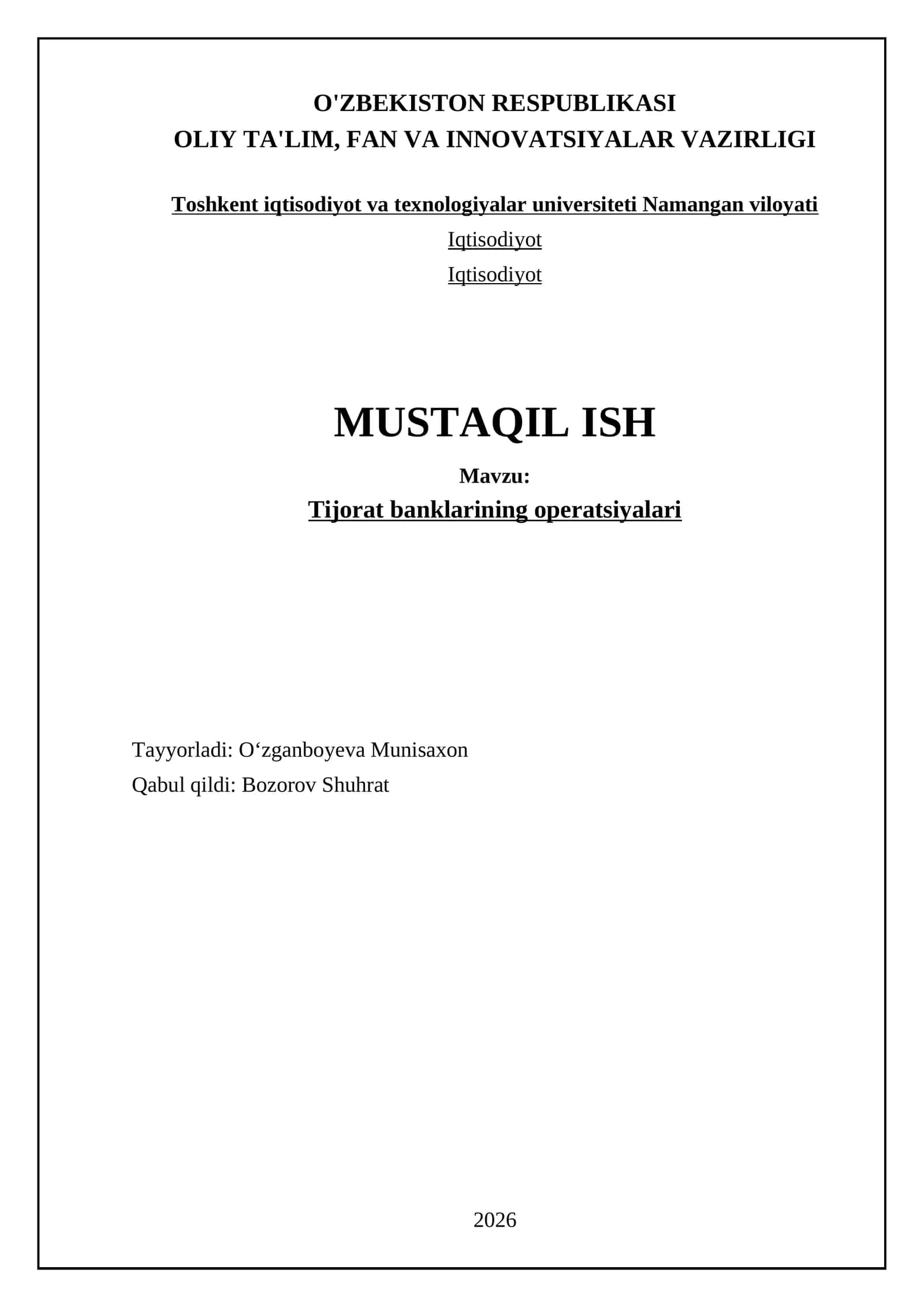 Tijorat banklarining operatsiyalari 1
