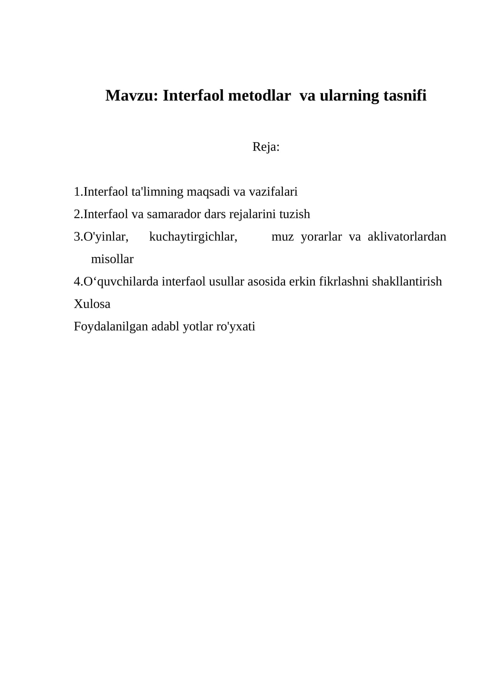 Interfaol metodlar va ularning tasnifi 1