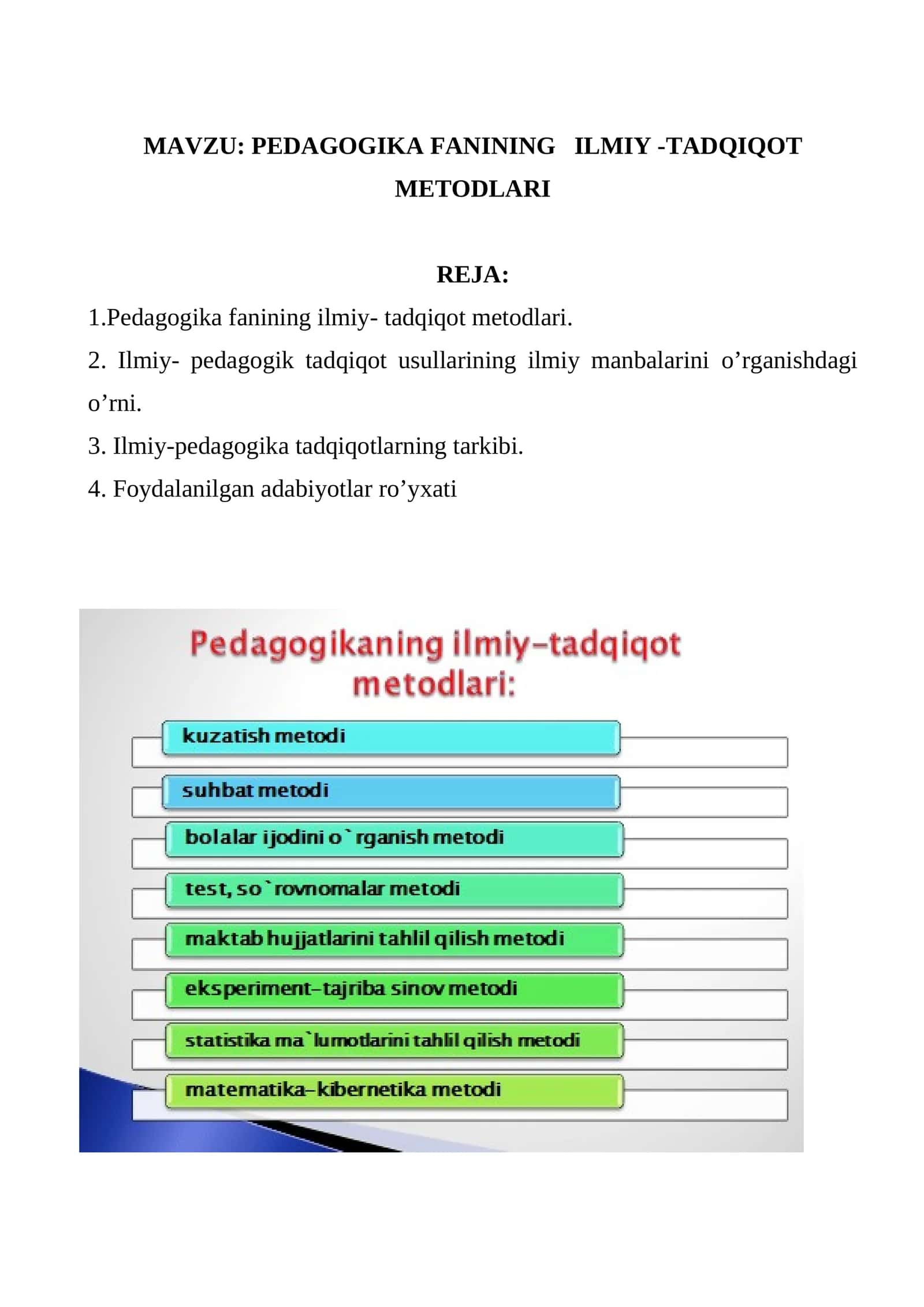 PЕDAGOGIKA FANINING ILMIY-TADQIQOT METODLARI 1
