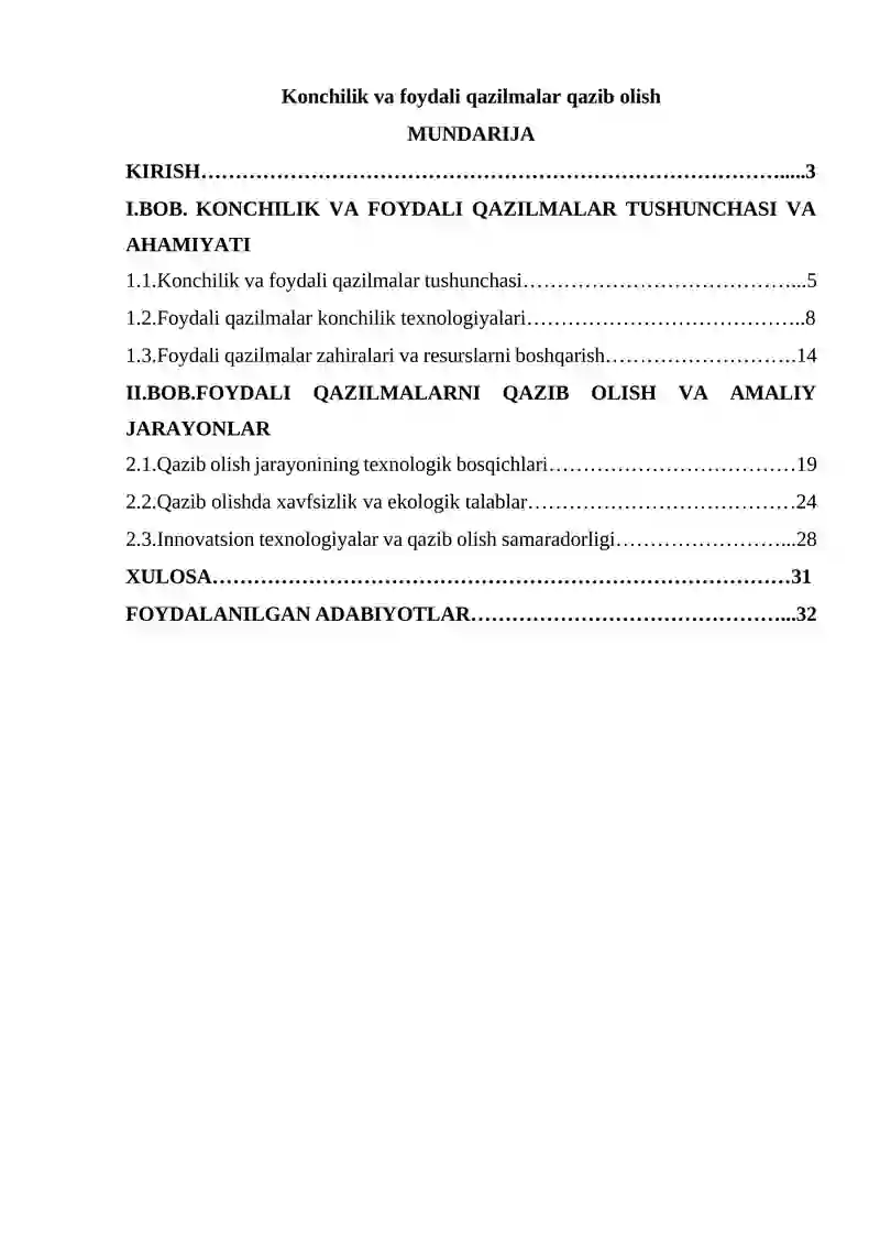 Konchilik va foydali qazilmalar tushunchasi va ahamiyati