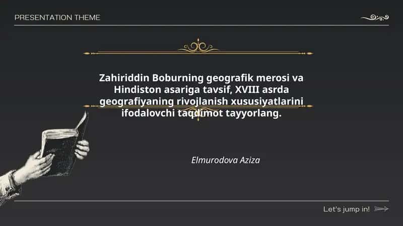 Zahiriddin Boburning geografik merosi va Hindiston asariga tavsif, XVIII asrda geografiyaning rivojlanish xususiyatlarini ifodalovchi taqdimot 1
