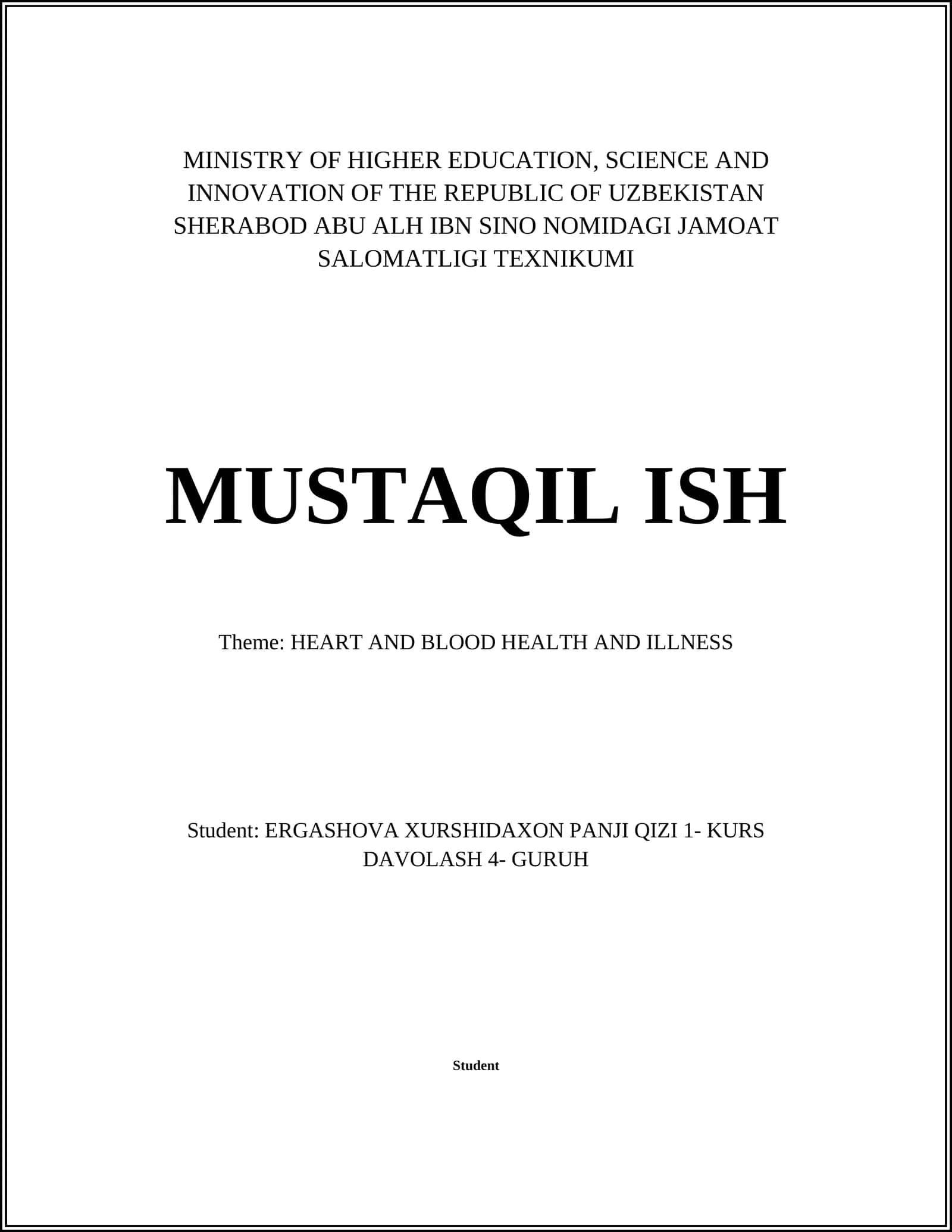 SHERABOD ABU ALH IBN SINO NOMIDAGI JAMOAT SALOMATLIGI TEXNIKUMI 1