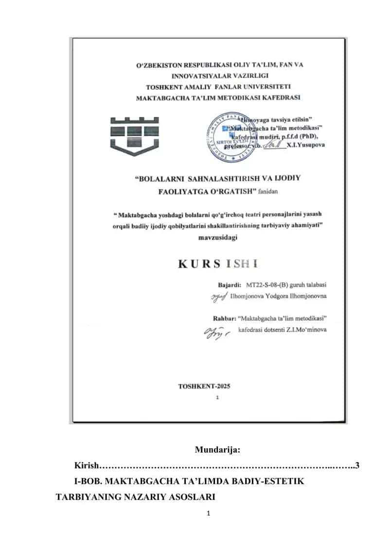 Maktabgacha yoshdagi bolalarni qo'g'irchoq teatiri personajlarini yasash orqali badiiy ijodiy qobilyatlarini shakillantirishning tarbiyaviy ahamiyati 1