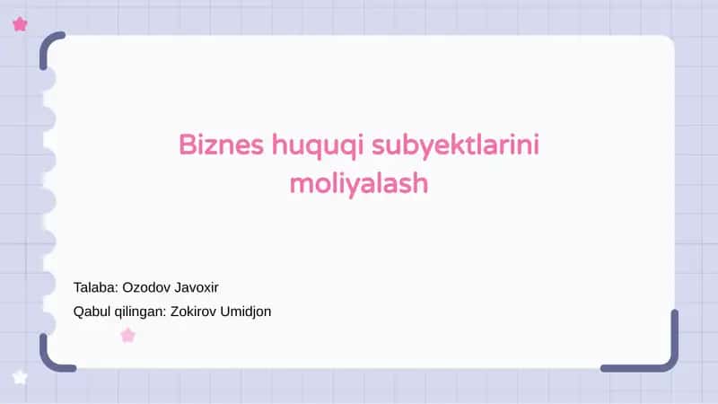 Xo'jalik yurituvchi sub'ektlarni moliyalash 1