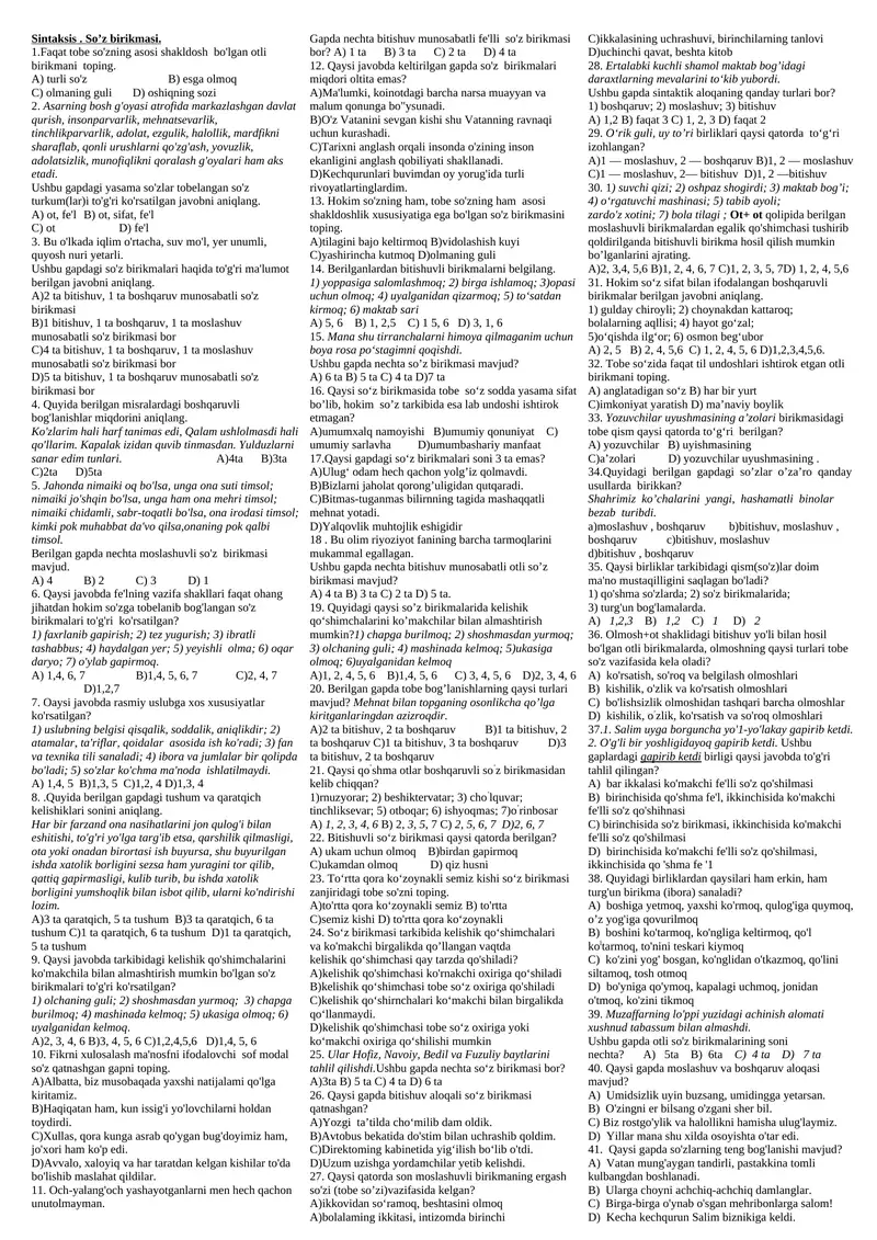 Sintaksis. So’z birikmasi. 1