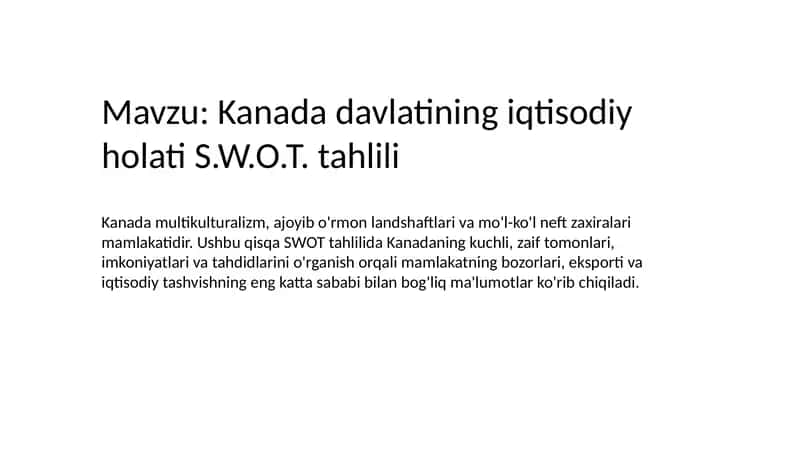 Kanadadagi iqtisodiy holat SWOT tahlili 1