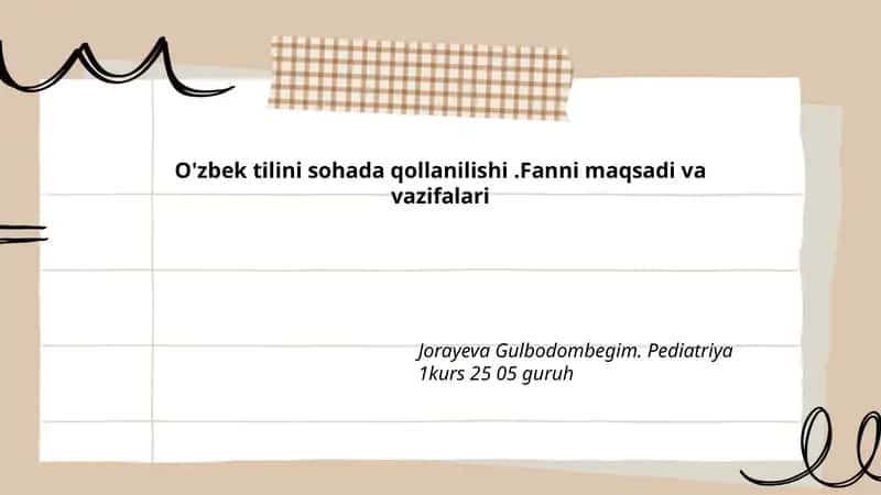O'zbek tilini sohada qollanilishi.Fanni maqsadi va vazifalari 1