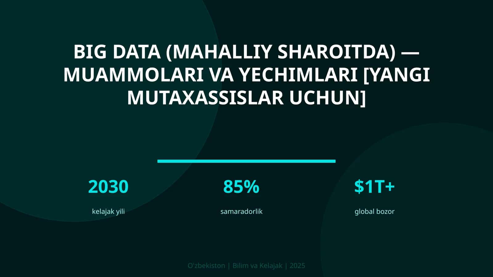 BIG DATA (MAHALLIY SHAROITDA) — MUAMMOLARI VA YECHIMLARI [YANGI MUTAXASSISLAR UCHUN] 1