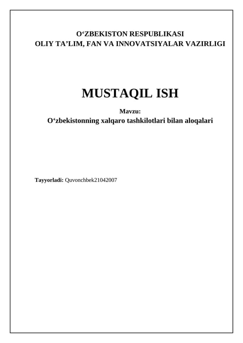 Oʻzbekistonning xalqaro tashkilotlari bilan aloqalari 1