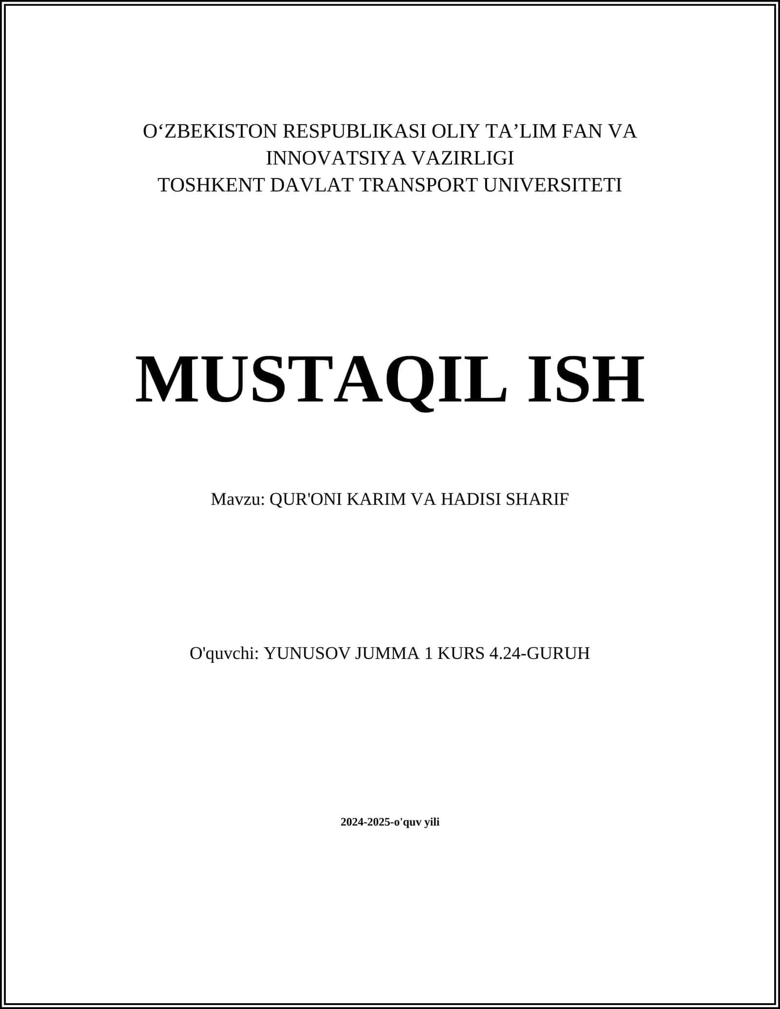 Qur'oni Karim va Hadisi Sharif 1