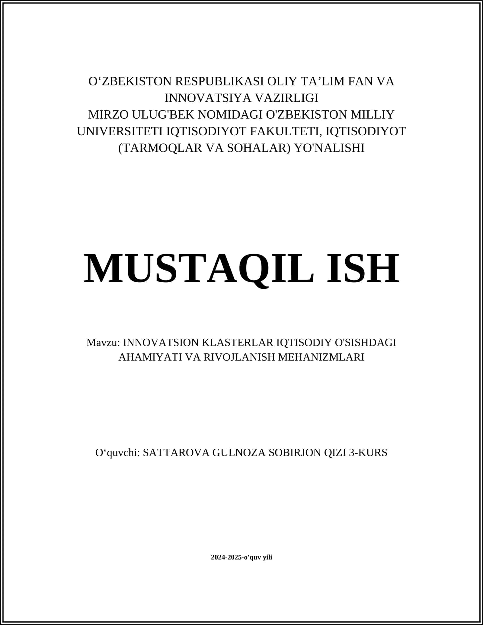 INNOVATSION KLASTERLAR IQTISODIY O'SISHDAGI AHAMIYATI VA RIVOJLANISH MEHANIZMLARI 1
