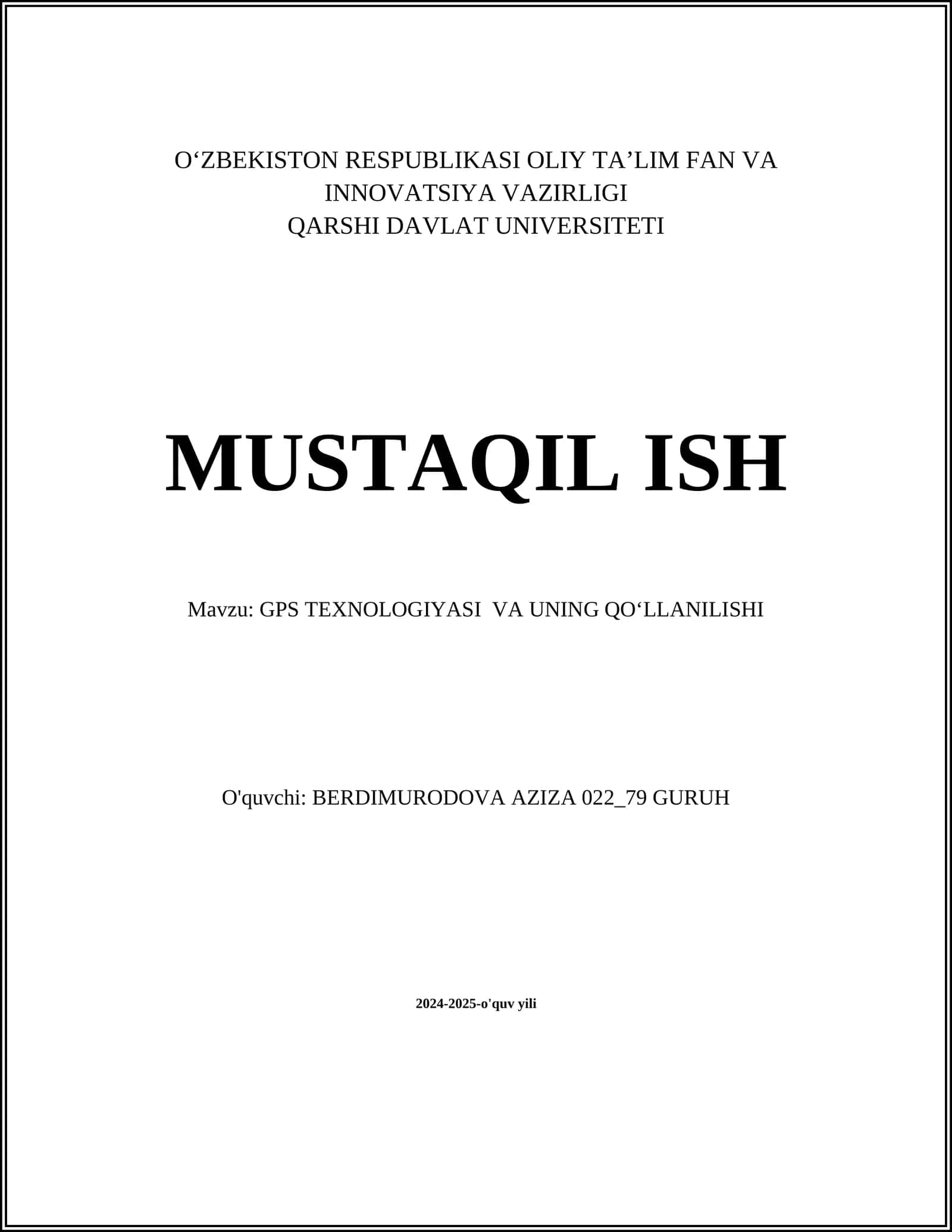 GPS TEXNOLOGIYASI VA UNING QOʻLLANILISHI 1