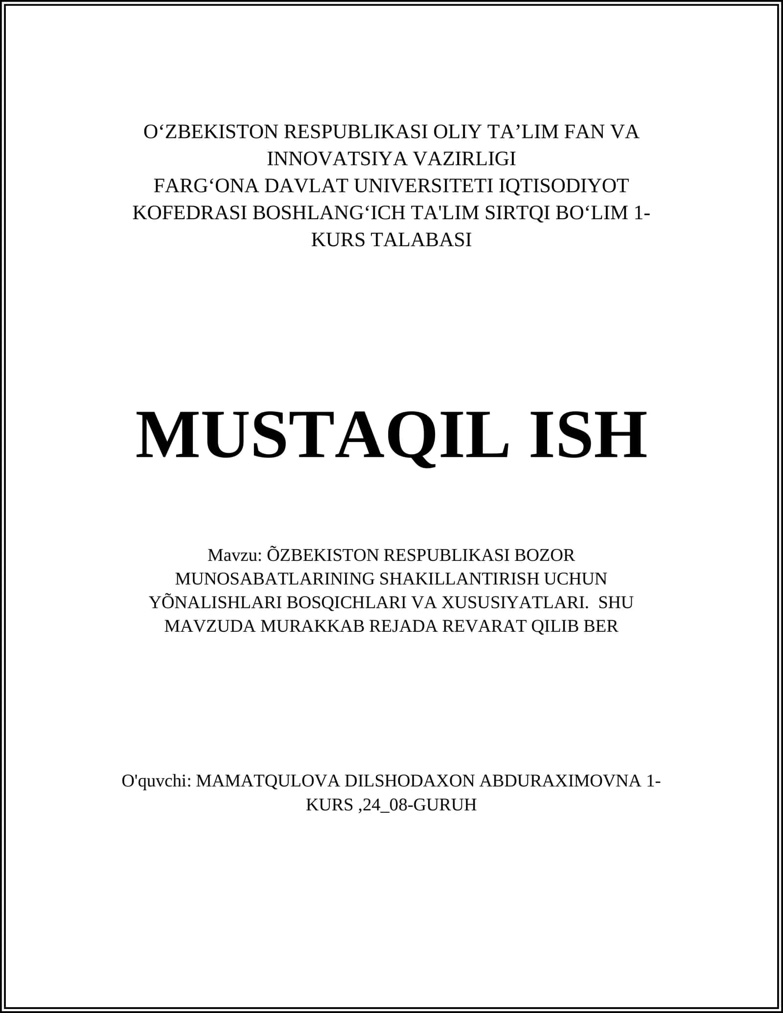Bozor iqtisodiyoti tushunchasi 1