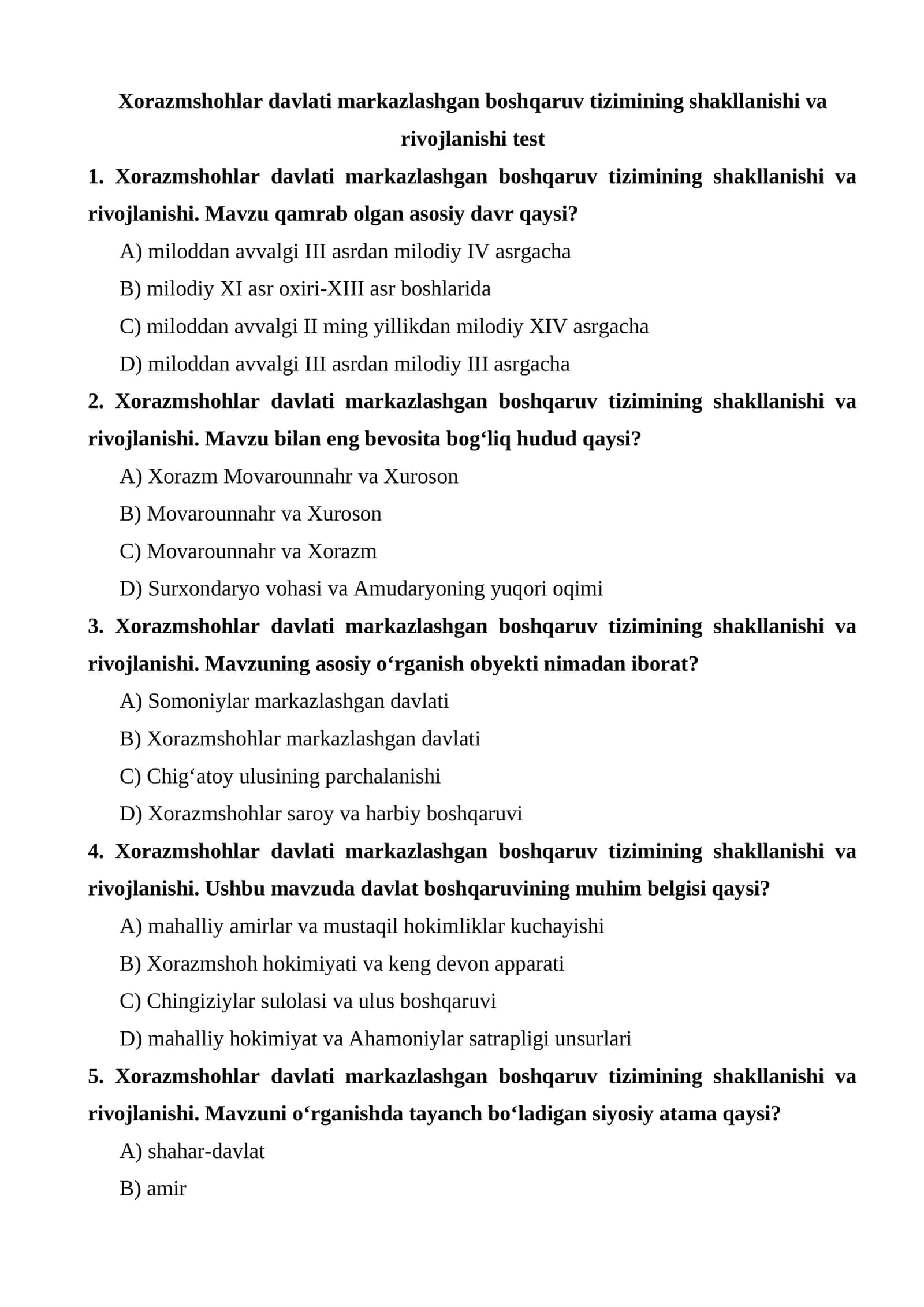 Xorazmshohlar davlati markazlashgan boshqaruv tizimining shakllanishi va rivojlanishi 1