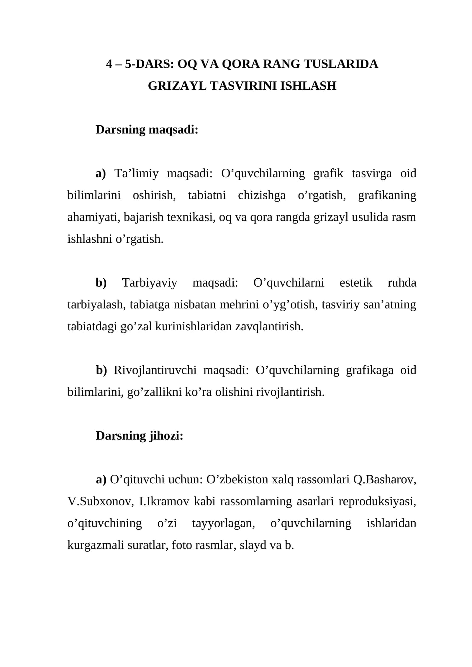 OQ VA QORA RANG TUSLARIDA GRIZAYL TASVIRINI ISHLASH Dars ishlanma 1