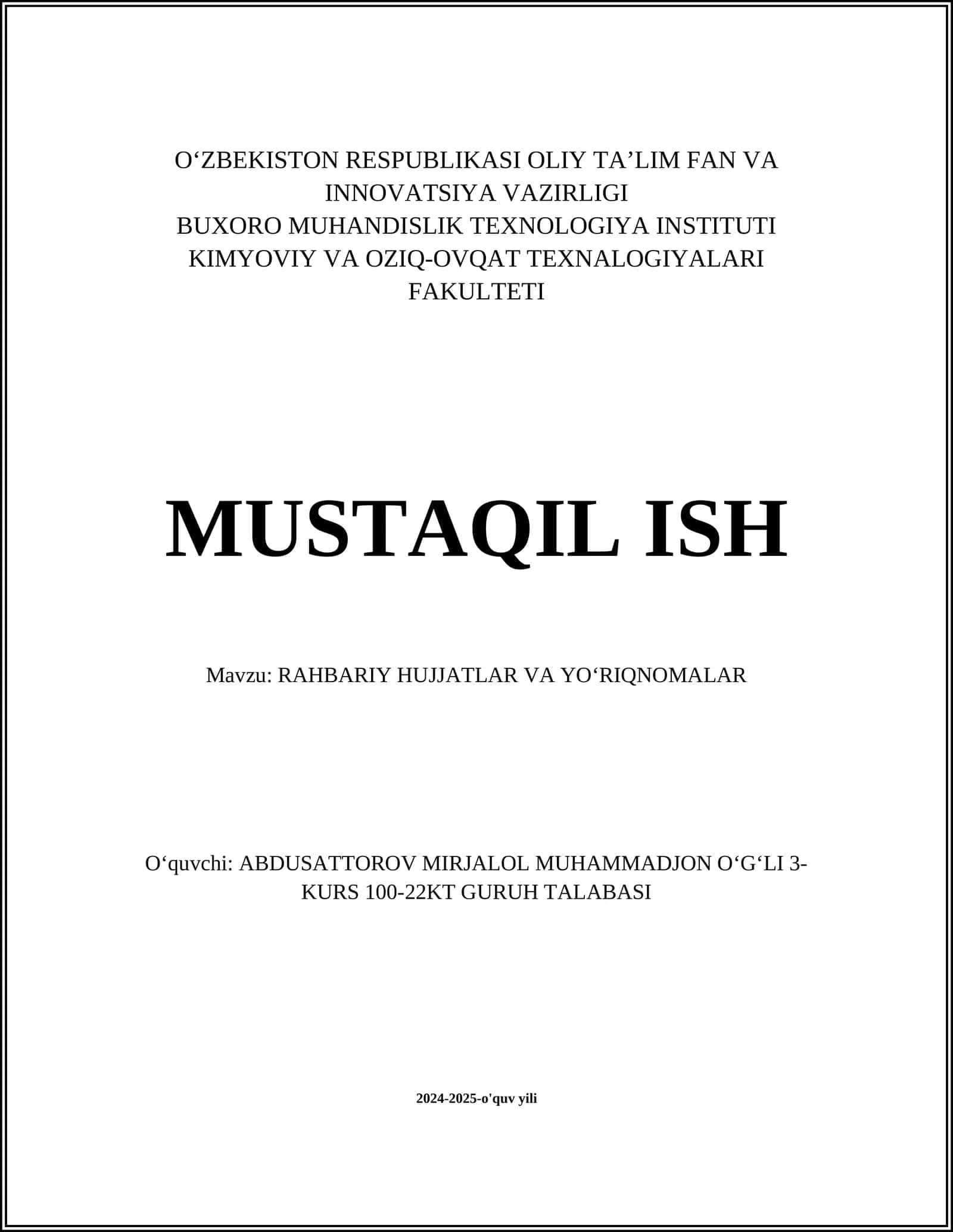 RAHBARIY HUJJATLAR VA YOʻRIQNOMALAR 1