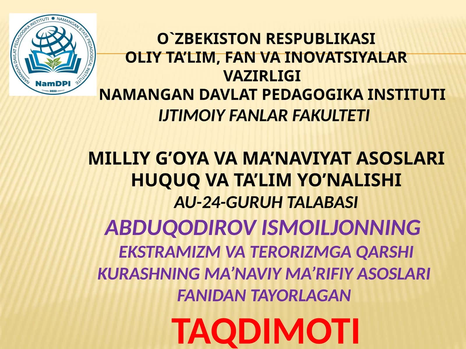 Sh.Mirziyoyevning BMT BA 72-sessiyasidagi nutqida xalqaro terrorga qarshi kurash masalalari 1