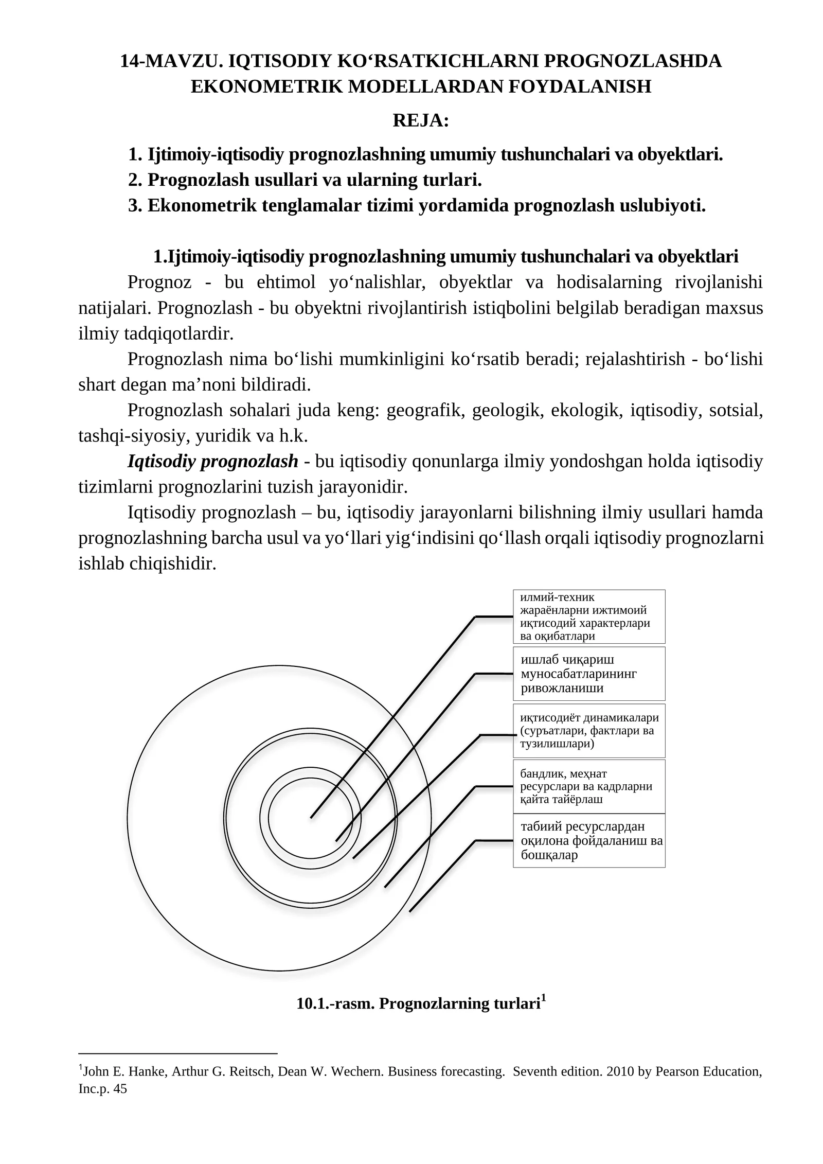 IQTISODIY KО‘RSATKICHLARNI PROGNOZLASHDA EKONOMETRIK MODELLARDAN FOYDALANISH 1