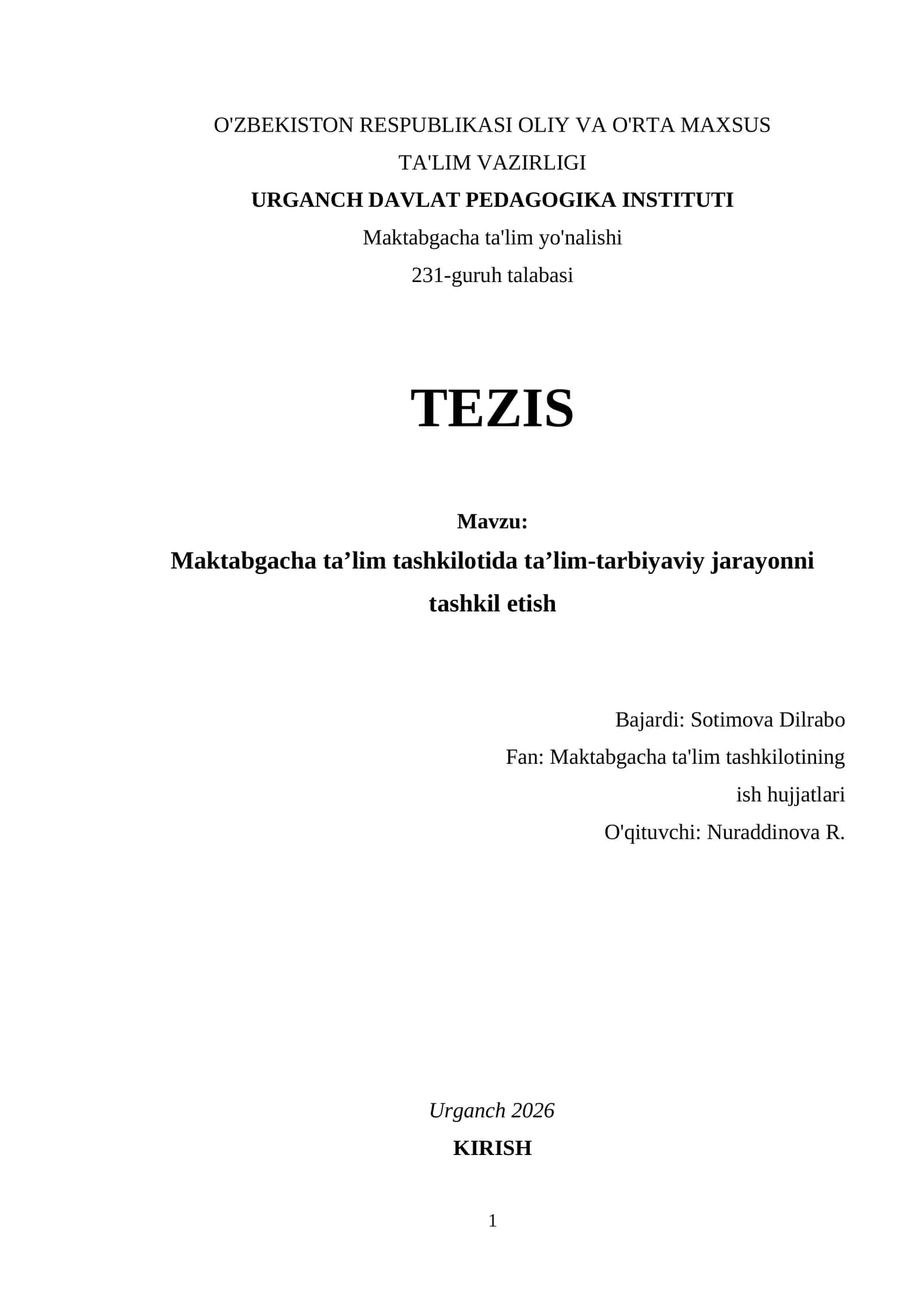 Maktabgacha ta’lim tashkilotida ta’lim-tarbiyaviy jarayonni tashkil etish 1