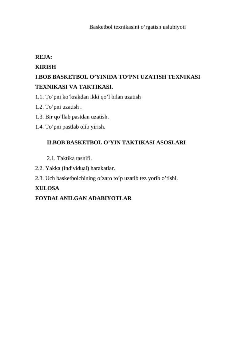 Basketbol texnikasini oʻrgatish uslubiyoti 1